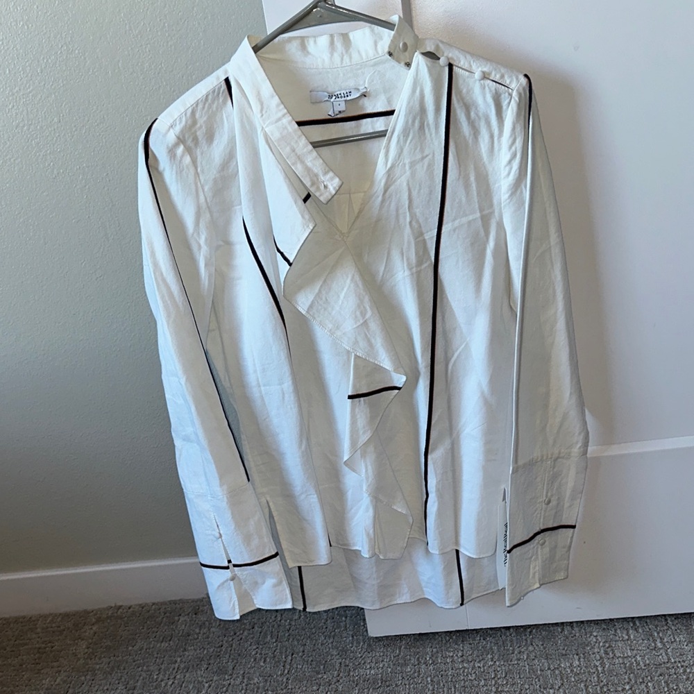 10 Crosby Derek Lam Cream Blouse with Black Accents